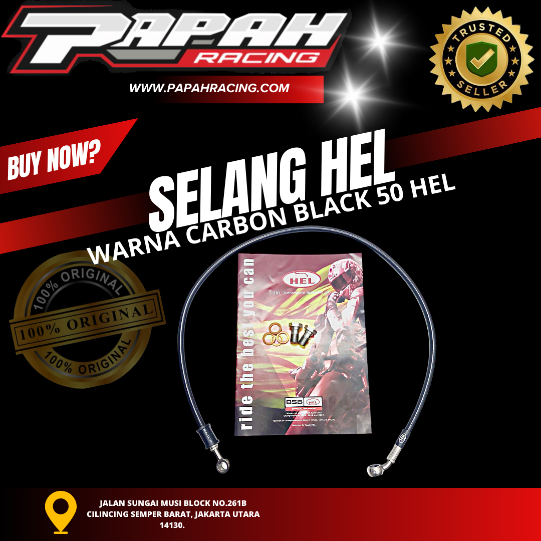 SELANG SLANG HEL WARNA CARBON HITAM BLACK 50MM HEL